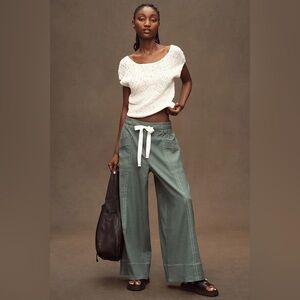 Maeve Sage Wide-Leg Pants with Tie Detail